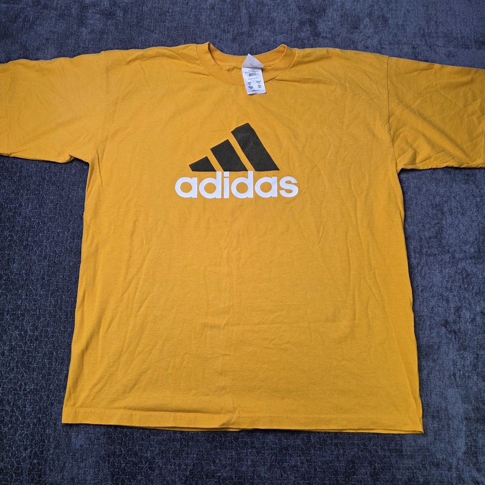 Vtg Made In USA Adidas T Shirt Mens XL Yellow 3 Stripe Logo 90s Y2K Hoops